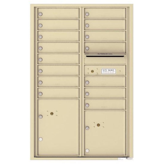 4C13D-15 - 15 Tenant Doors with 2 Parcel Lockers and Outgoing Mail Compartment - 4C Wall Mount 13-High Mailboxes