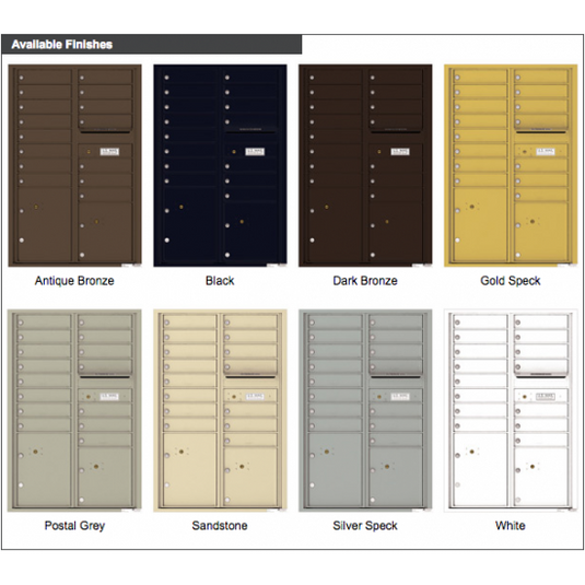 4C13D-15 - 15 Tenant Doors with 2 Parcel Lockers and Outgoing Mail Compartment - 4C Wall Mount 13-High Mailboxes