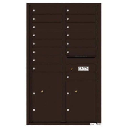 4C14D-15 - 15 Tenant Doors with 2 Parcel Lockers and Outgoing Mail Compartment - 4C Wall Mount 14-High Mailboxes