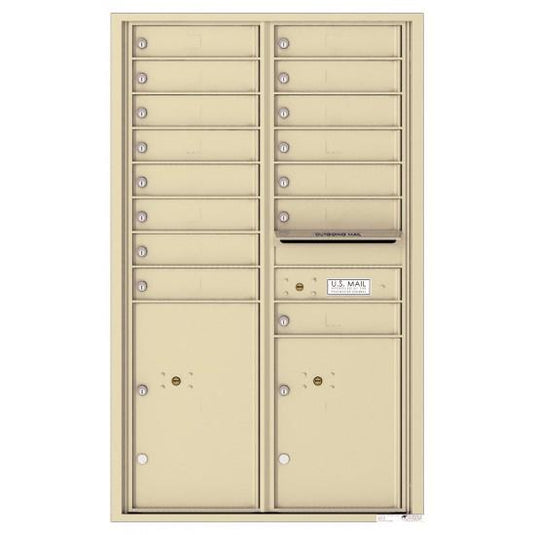 4C14D-15 - 15 Tenant Doors with 2 Parcel Lockers and Outgoing Mail Compartment - 4C Wall Mount 14-High Mailboxes