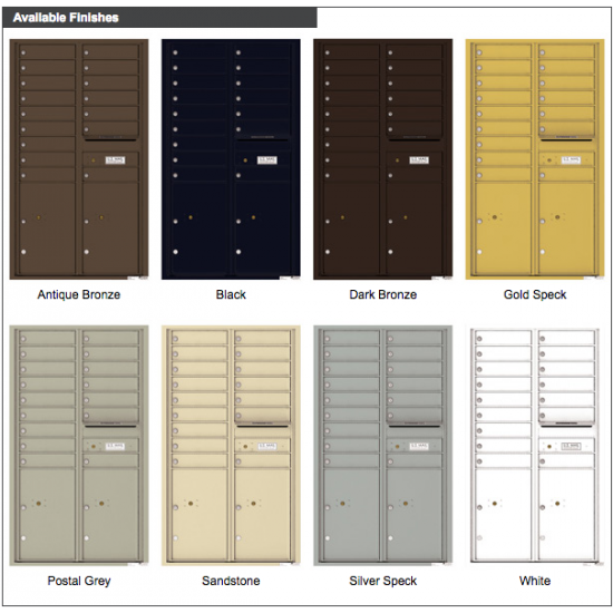 Load image into Gallery viewer, 4C15D-16 - 16 Tenant Doors with 2 Parcel Lockers and Outgoing Mail Compartment - 4C Wall Mount 15-High Mailboxes
