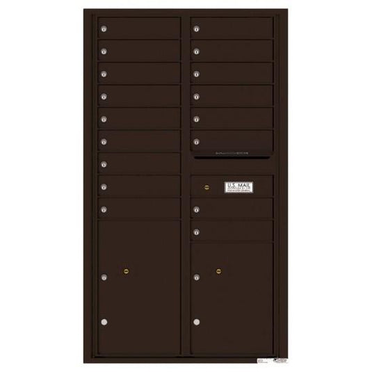 4C15D-17 - 17 Tenant Doors with 2 Parcel Lockers and Outgoing Mail Compartment - 4C Wall Mount 15-High Mailboxes