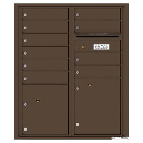 Load image into Gallery viewer, 4CADD-10 - 10 Tenant Doors with 2 Parcel Lockers and Outgoing Mail Compartment - 4C Wall Mount ADA Max Height Mailboxes
