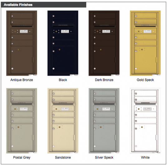 4CADS-04 - 4 Tenant Doors with 1 Parcel Locker and Outgoing Mail Compartment - 4C Wall Mount ADA Max Height Mailboxes