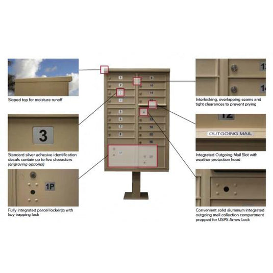 1570-16AF - 16 Tenant Door Standard Style CBU Mailbox (Pedestal Included) - Type 3 USPS Approved Mailboxes