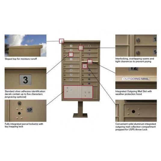 1570-12AF - 12 Tenant Door Standard Style CBU Mailbox (Pedestal Included) - Type 2