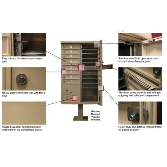 1570-12AF - 12 Tenant Door Standard Style CBU Mailbox (Pedestal Included) - Type 2