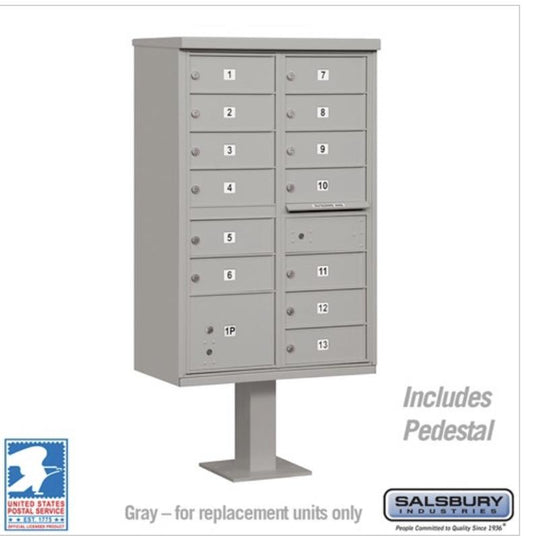 Salsbury Cluster Box Unit with 13 Doors and 1 Parcel Locker in Gray with USPS Access – Type IV (SHIPS IN 5-7 DAYS)